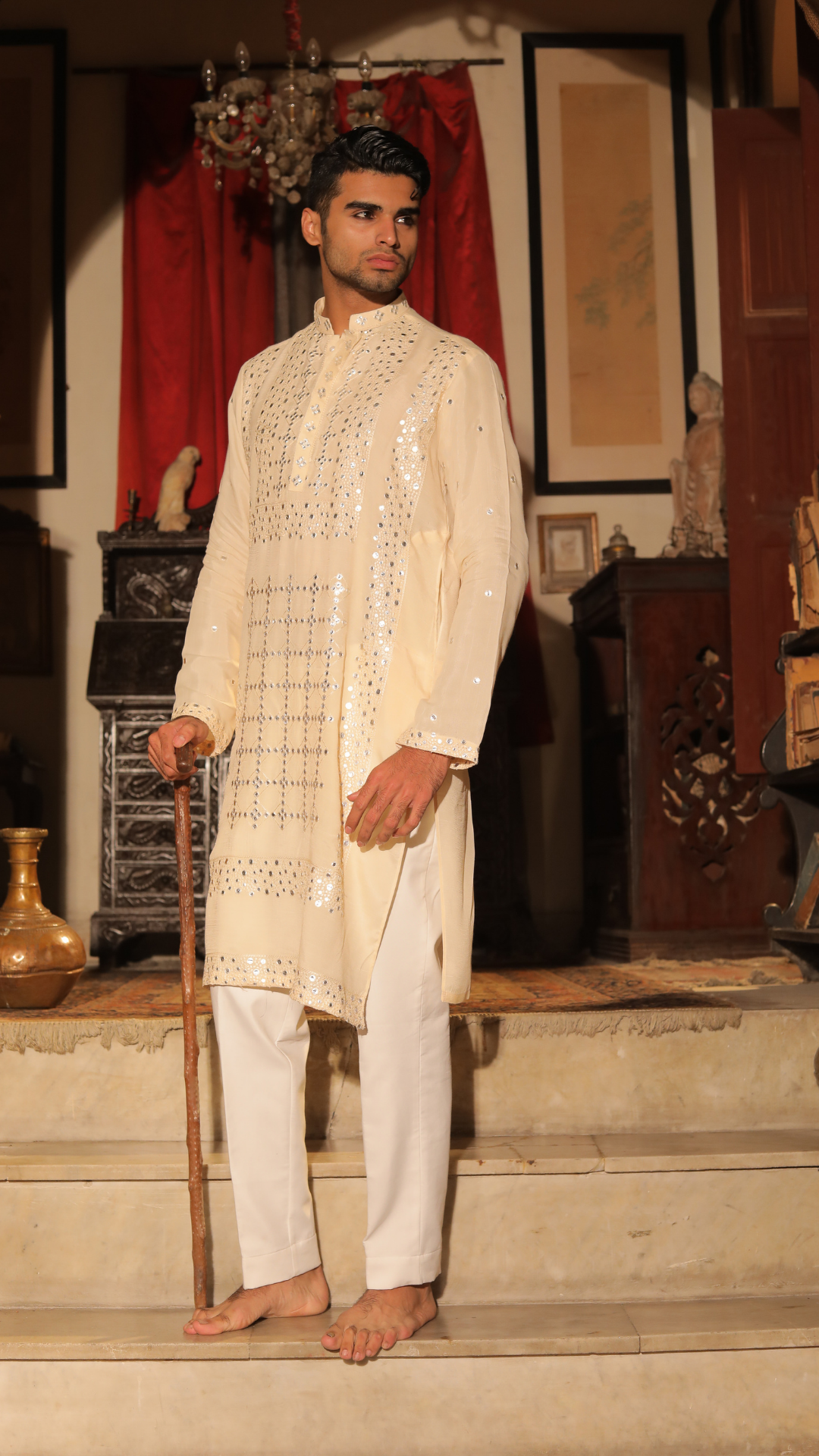 MR 85 Baige Men’s Chanderi Muslin Kurta And Trouser