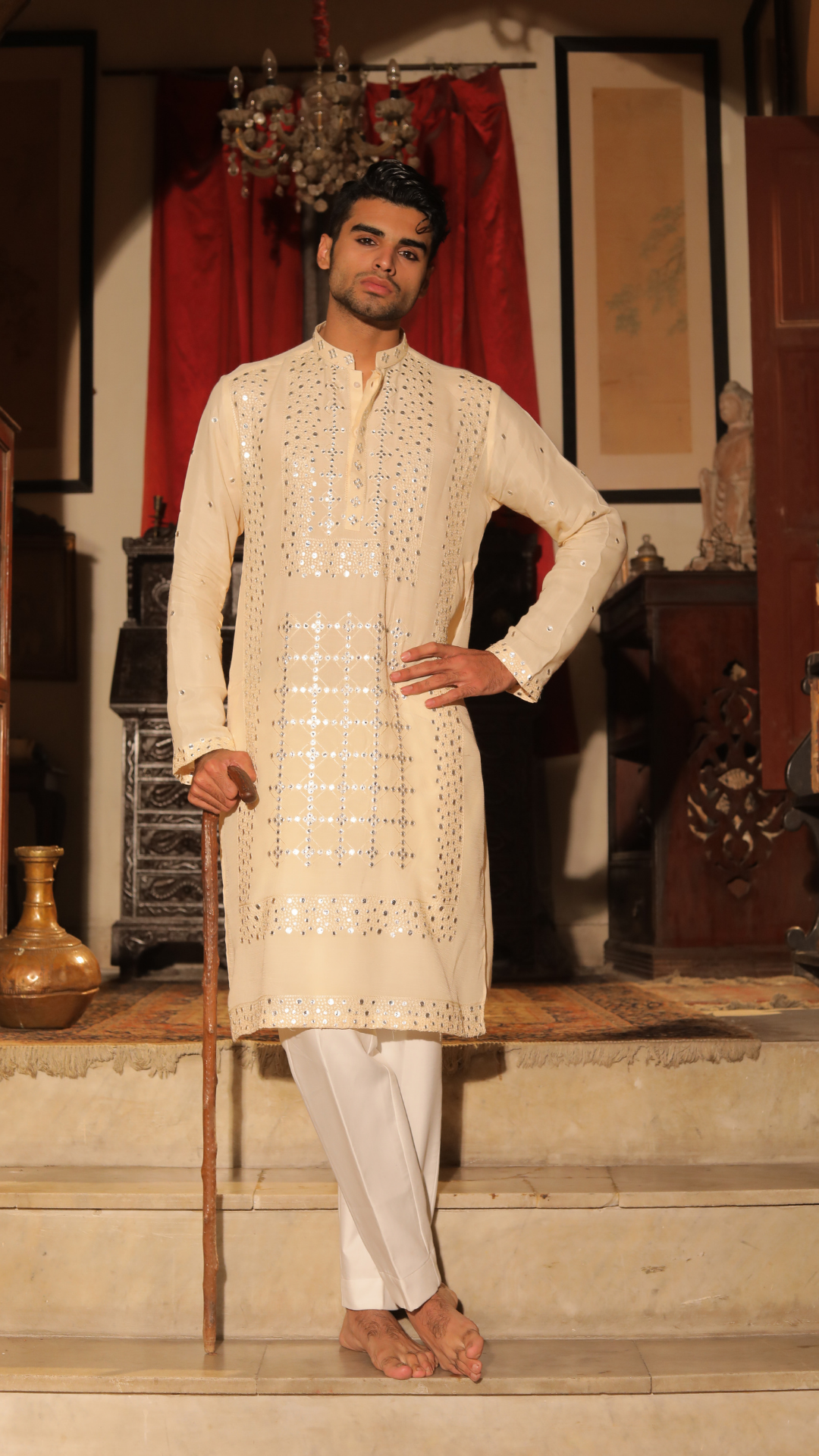 MR 85 Baige Men’s Chanderi Muslin Kurta And Trouser