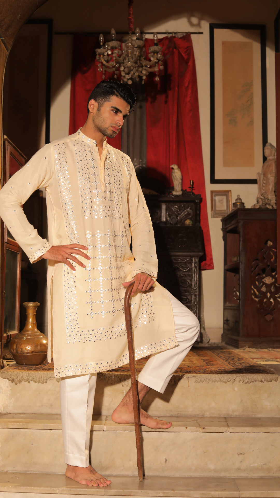 MR 85 Baige Men’s Chanderi Muslin Kurta And Trouser