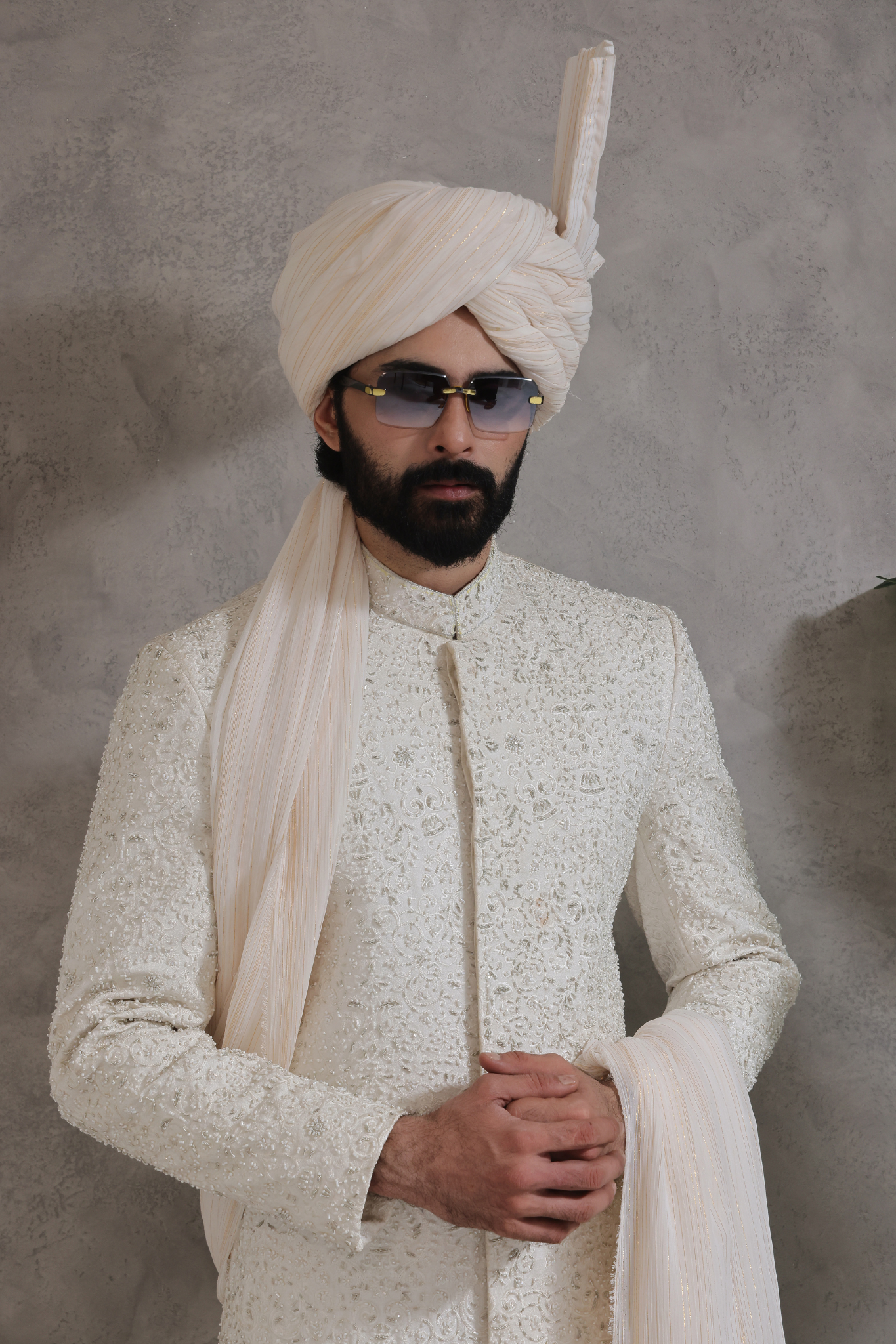 ER SH 117 White Sherwani For Wedding