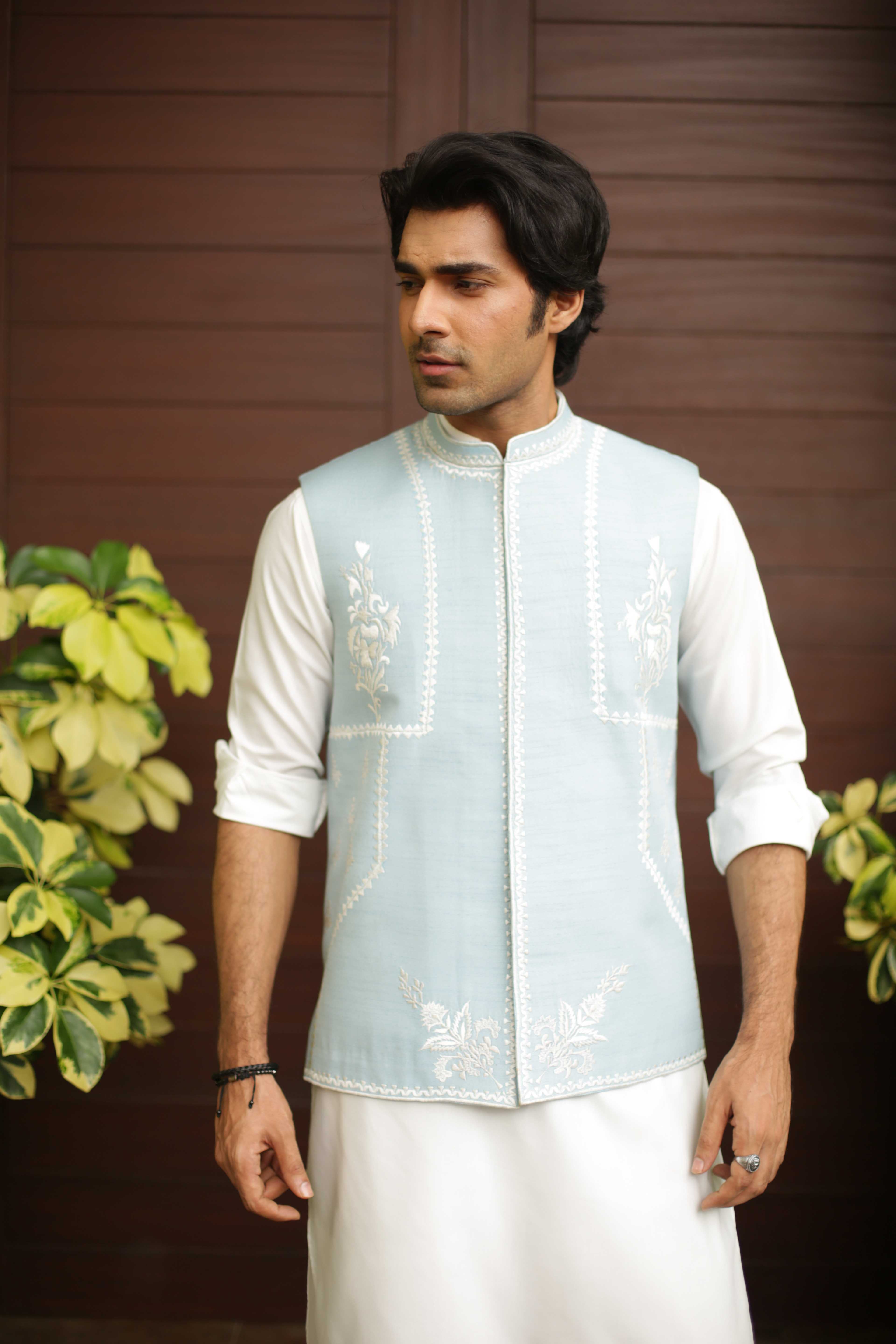 ER WC 2008 Sky Blue on White Emb WaistCoat