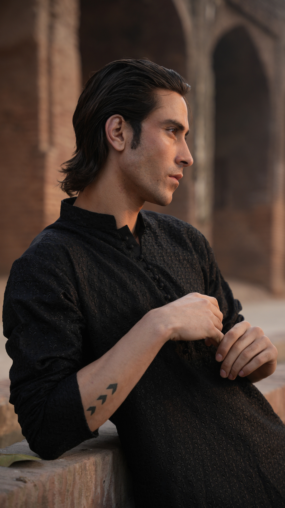 CK 747 Black Needlework Kurta Pajama For Men