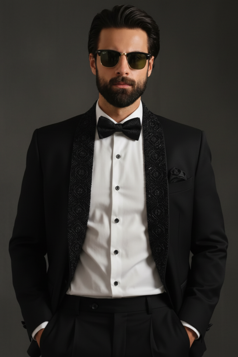 2 Piece HandWork Suit With Bow Tie