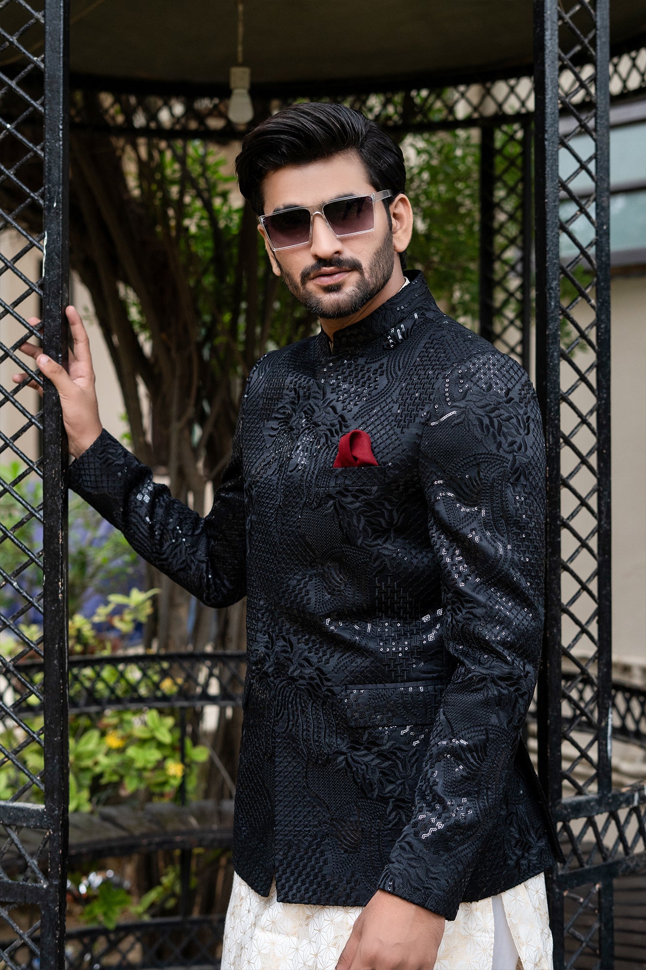 ER 2090 Black On Black Bandh Gala Prince Coat wedding