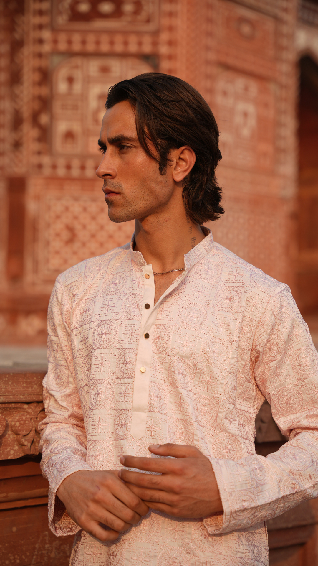 CK 745 Pink Chikankari Kurta For Men With Trouser