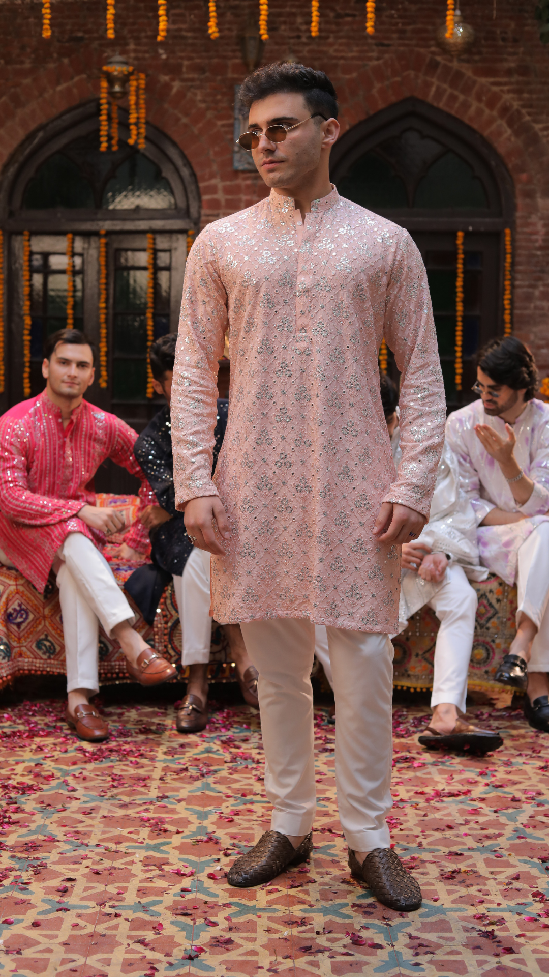 MR 74 Men’s Designer Chanderi Peach Kurta With Trouser