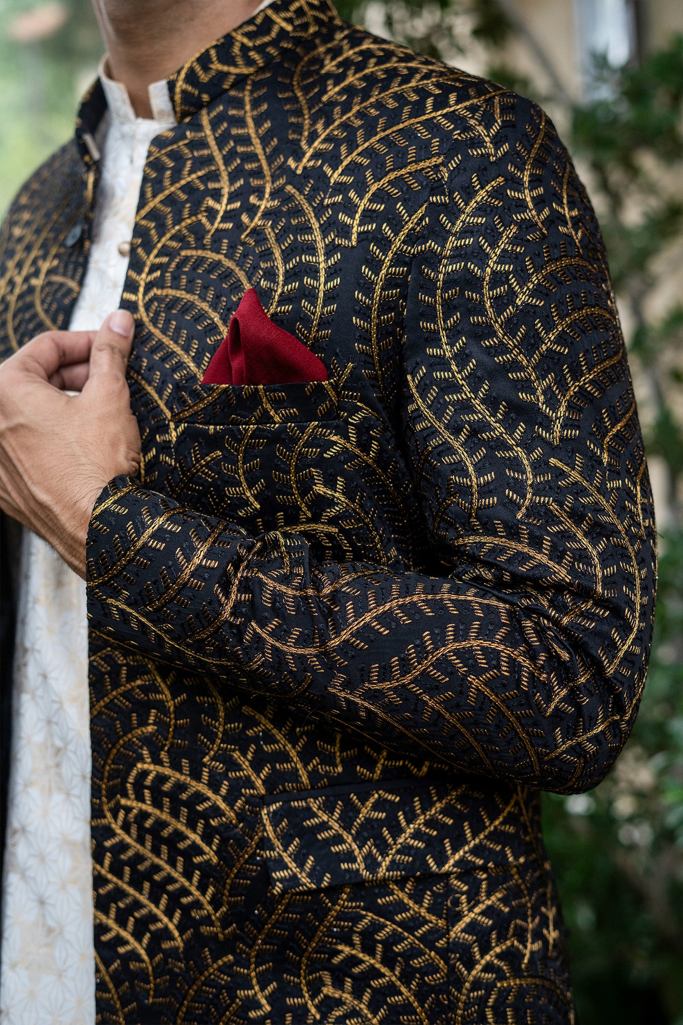 ER 2087 Black Copper Bandh Gala Prince Coat Wedding mashalcouture.com