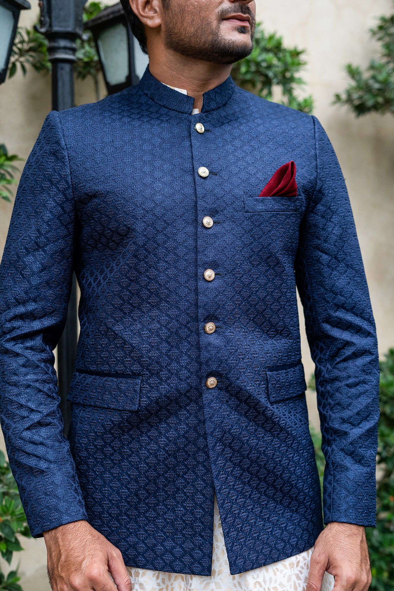 ER 2081 Navy Blue Nehru Jacket Front Open Wedding Prince Coat mashalcouture.com
