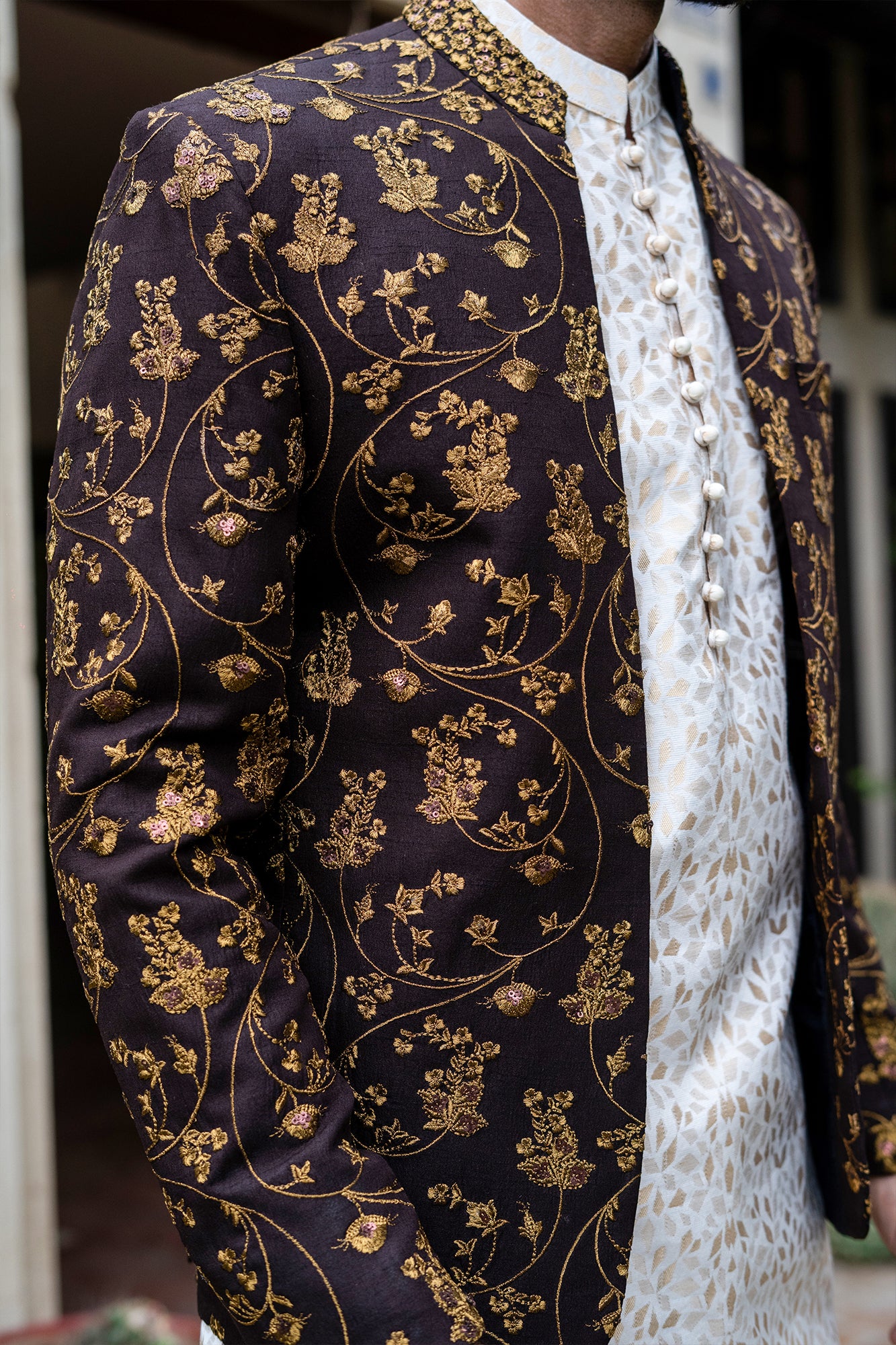 ER 2080 Brown Copper EMbroided Prince Coat Wedding FOr men mashalcouture.com