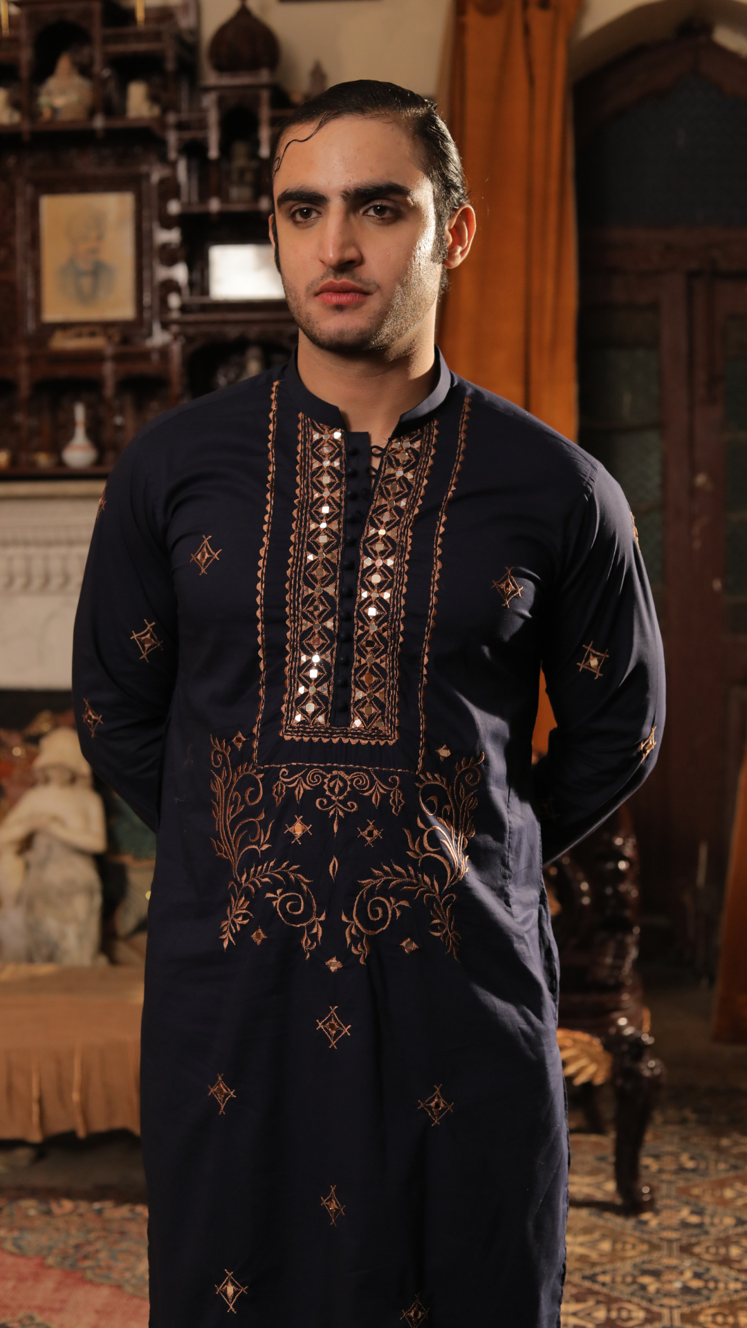 MR 67 Black Mirror Work Kurta With Trouser