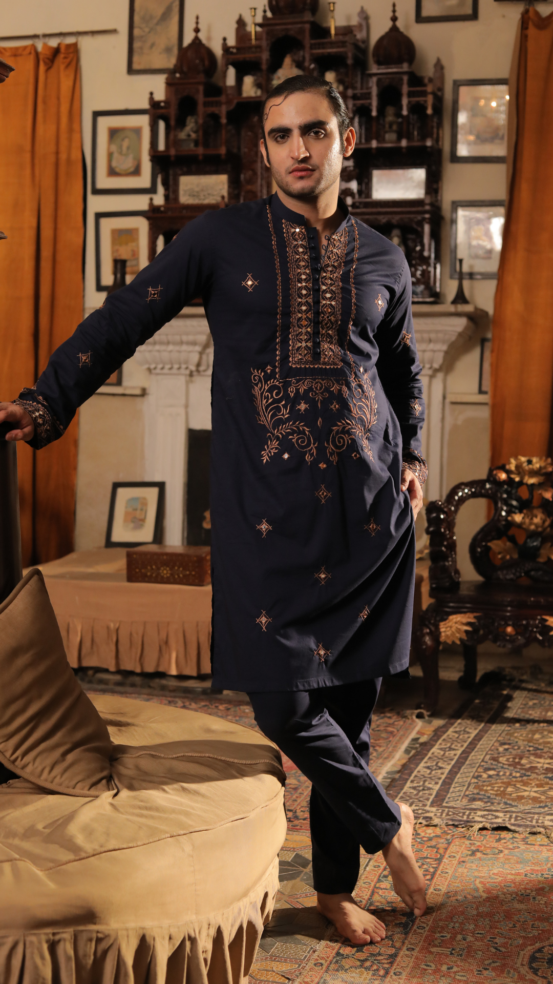 MR 67 Black Mirror Work Kurta With Trouser