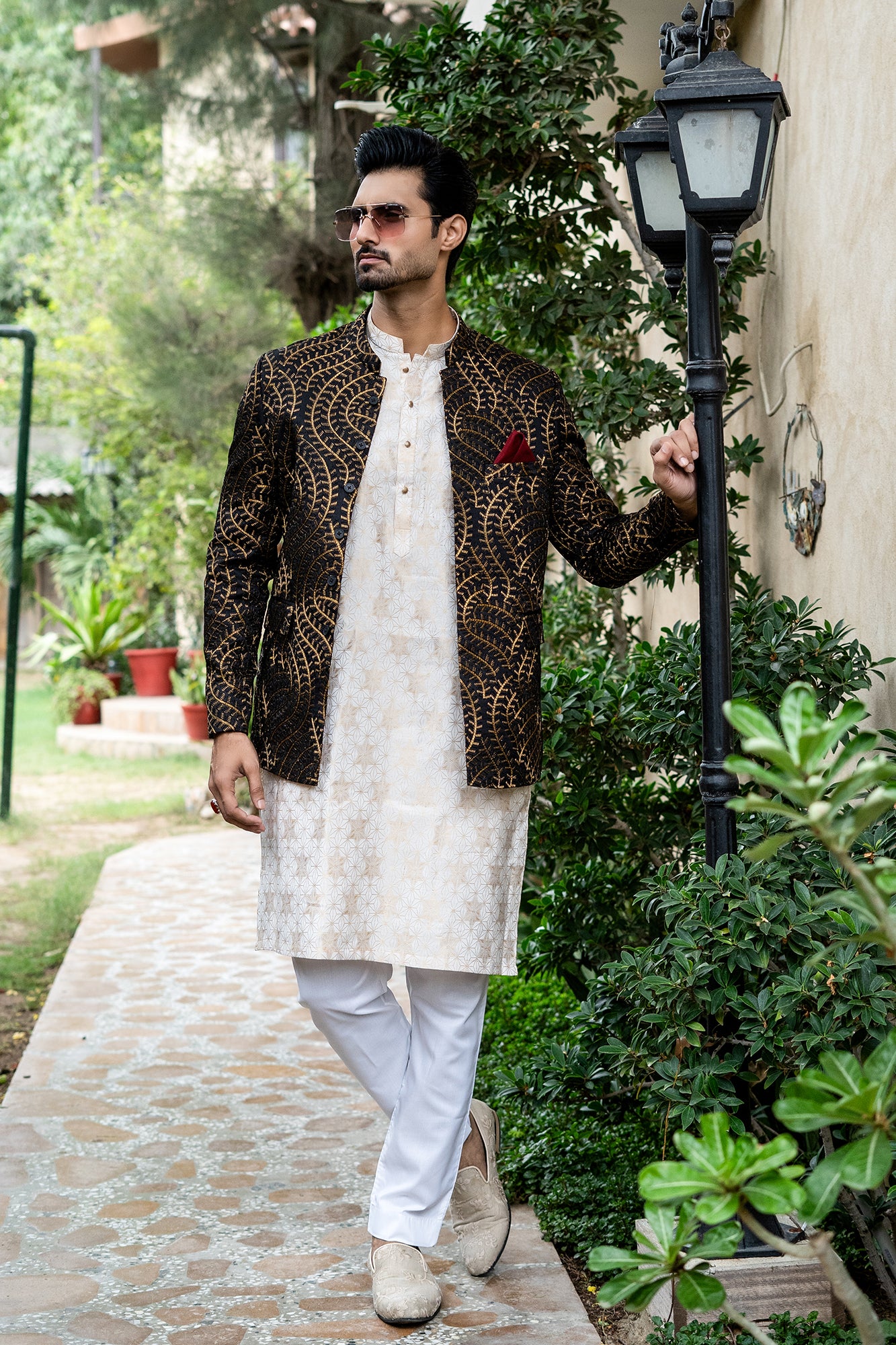 ER 2087 Black Copper Bandh Gala Prince Coat Wedding by mashalcouture.com