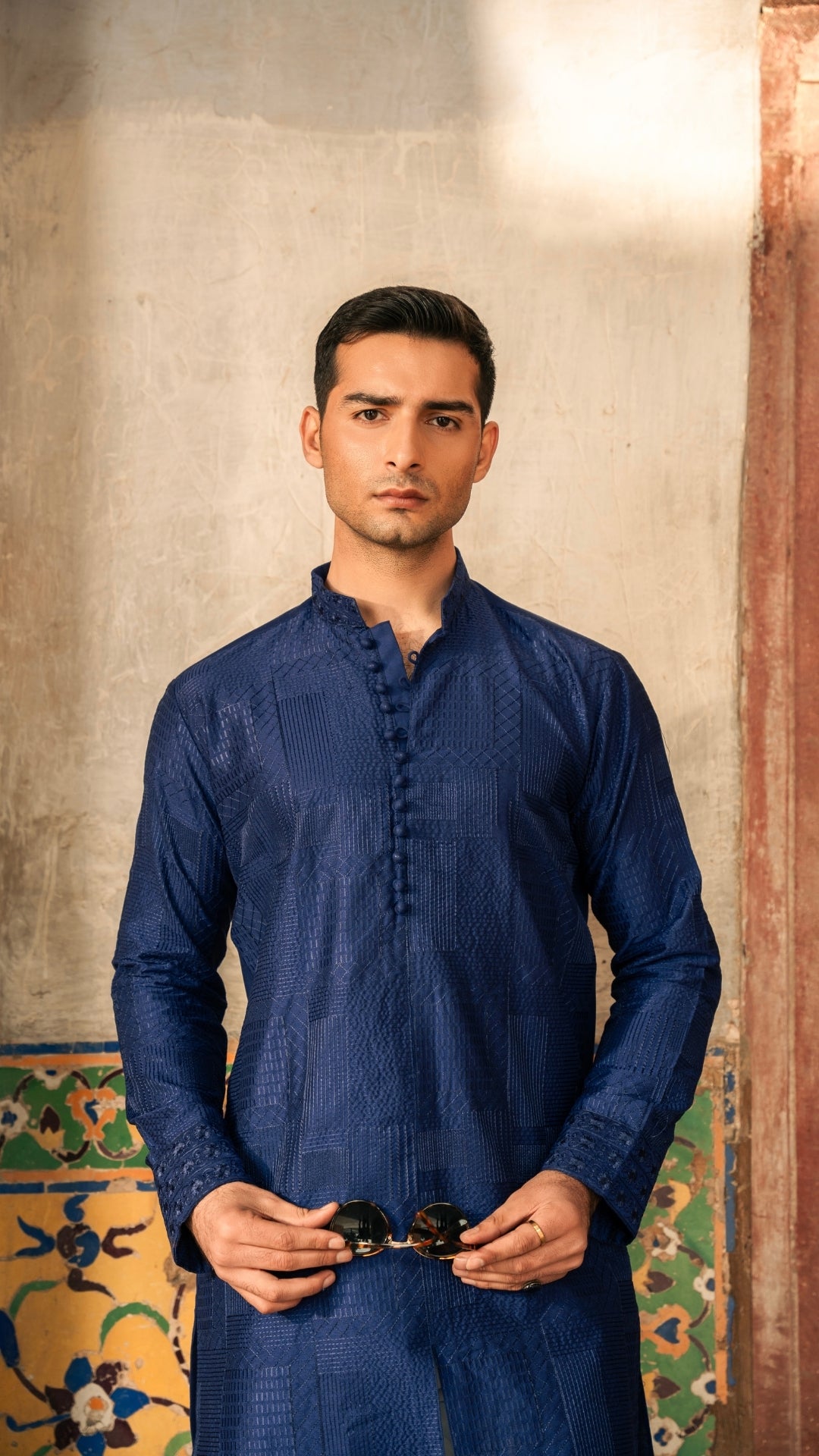 CK 732 Royal Blue Front Open Chickenkari Kurta And Trouser