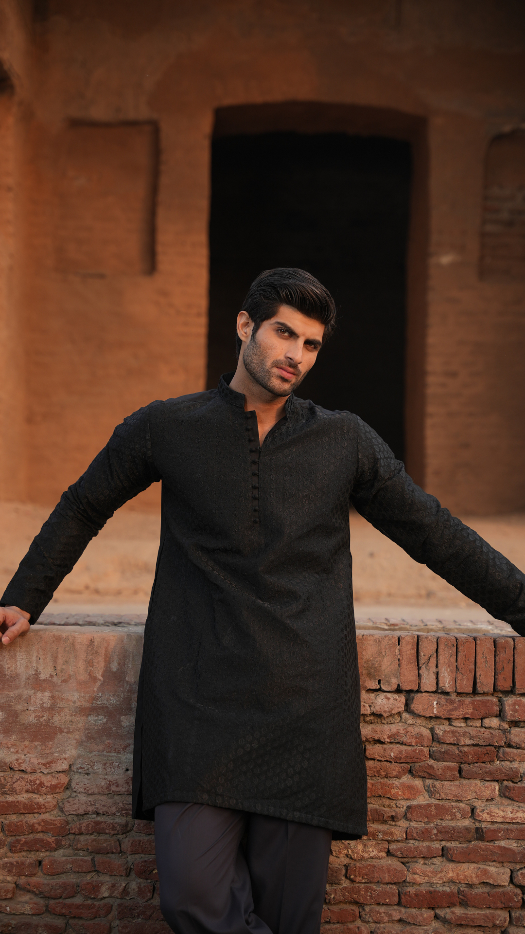 CK 742 Black Needlework Men Kurta With Trouser