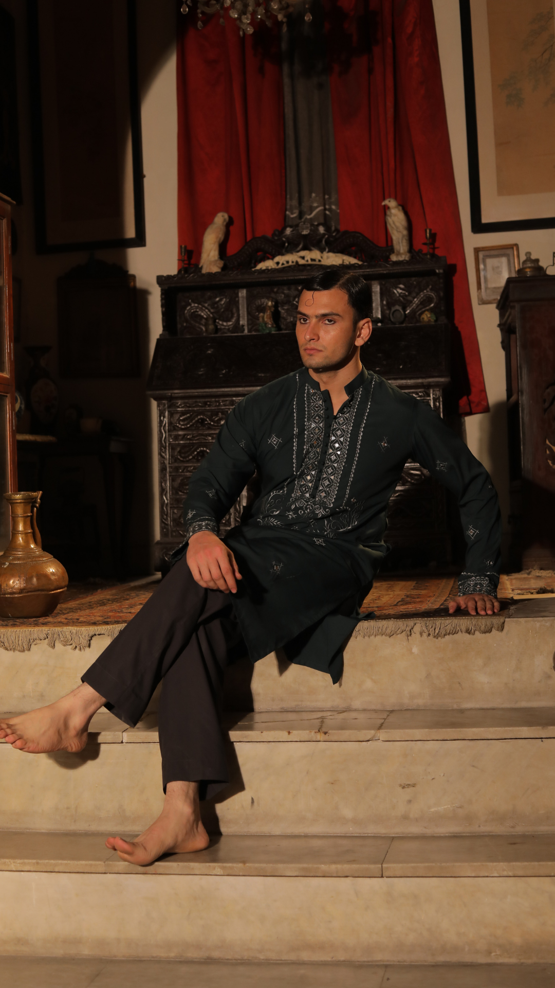 MR 69 Mirror Work Emb Kurta With Trouser For Men