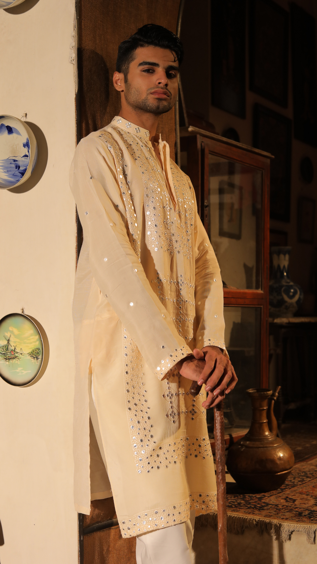 MR 85 Baige Men’s Chanderi Muslin Kurta And Trouser