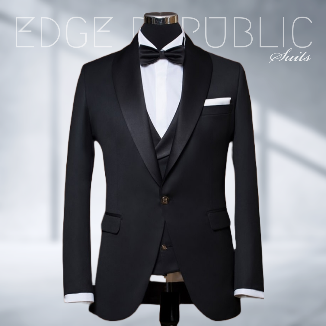 Single Button Black Customized 3Pcs Suit