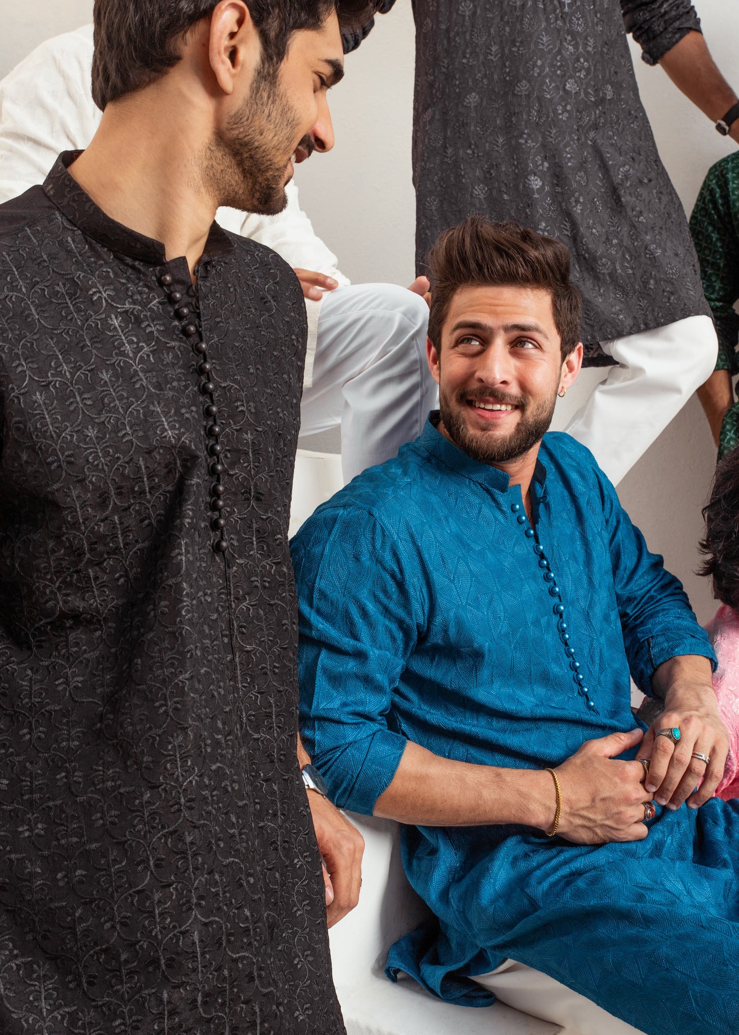 CK 719 Black ChickanKari Kurta Pajama For Men