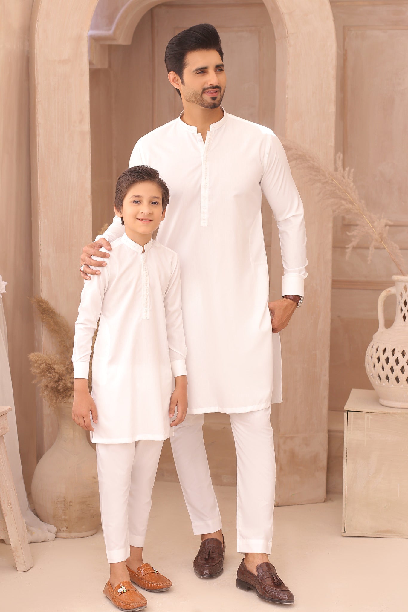 ER FS 9 Classic White Father Son Matching Kurta Pajama