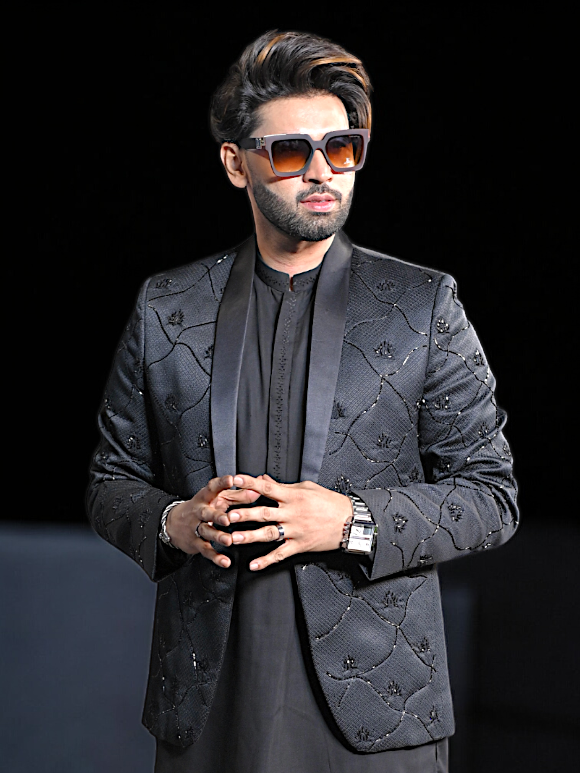 Black Hand Work Coat With Kurta