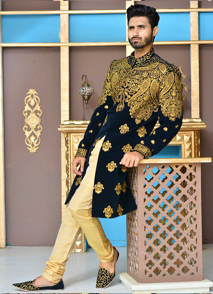 Er Sh-080 Ranveer Singh Sherwani Khali Style on Velvet With Copper Til –  Edge Republic