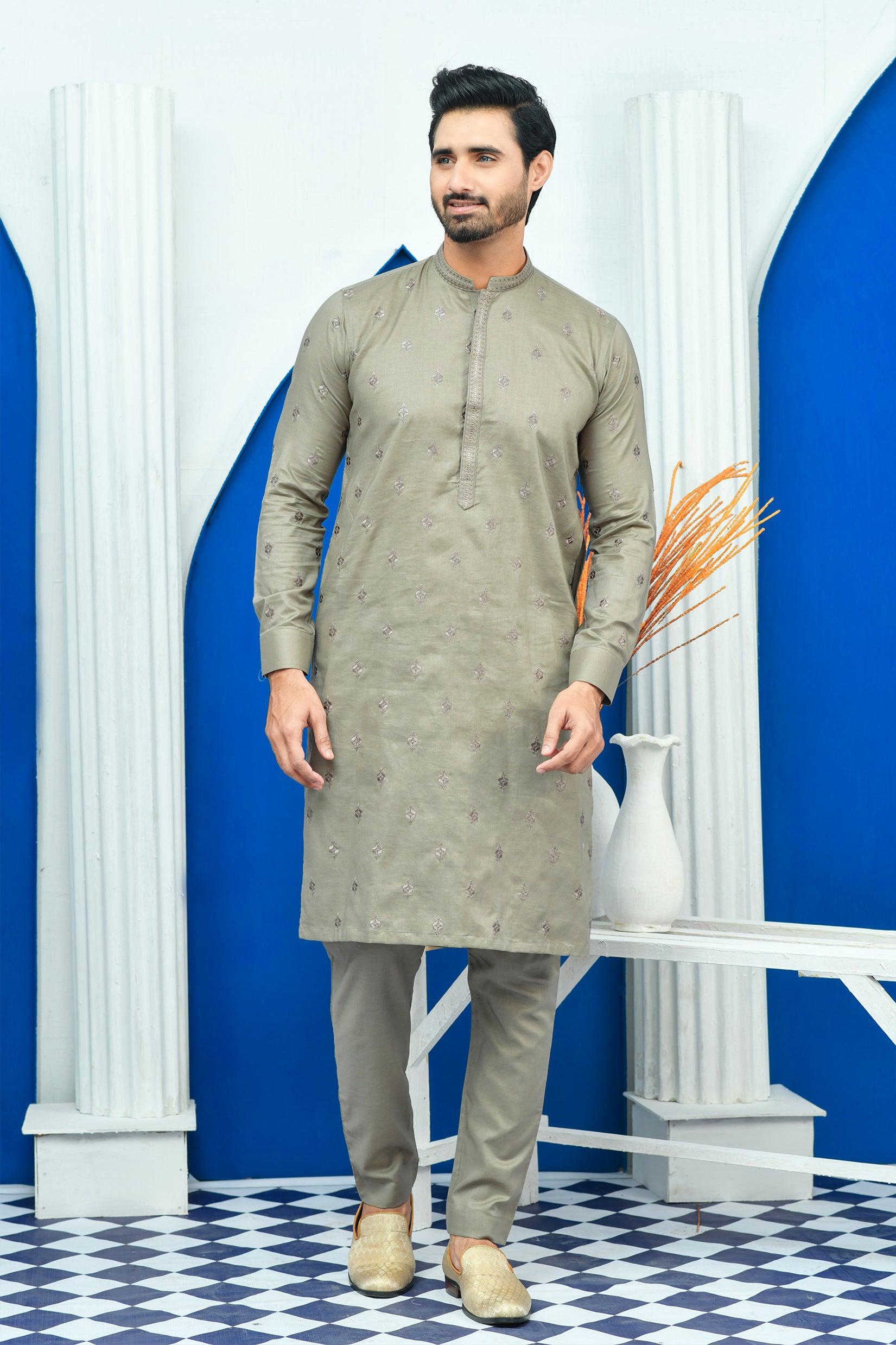 Chicken Kari EMB ED 106 Beige Sm1 Embroided Series Kurta Pajama