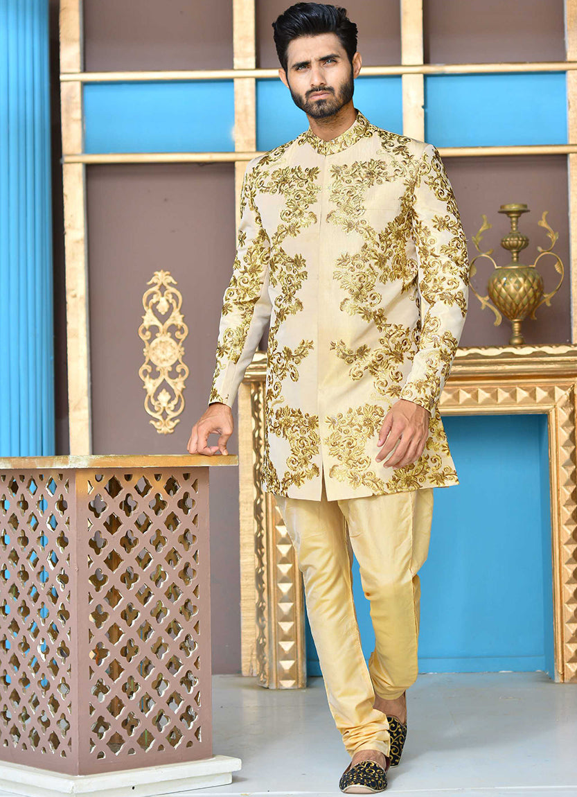 Er SH-079 Gold Copper Short Sherwani