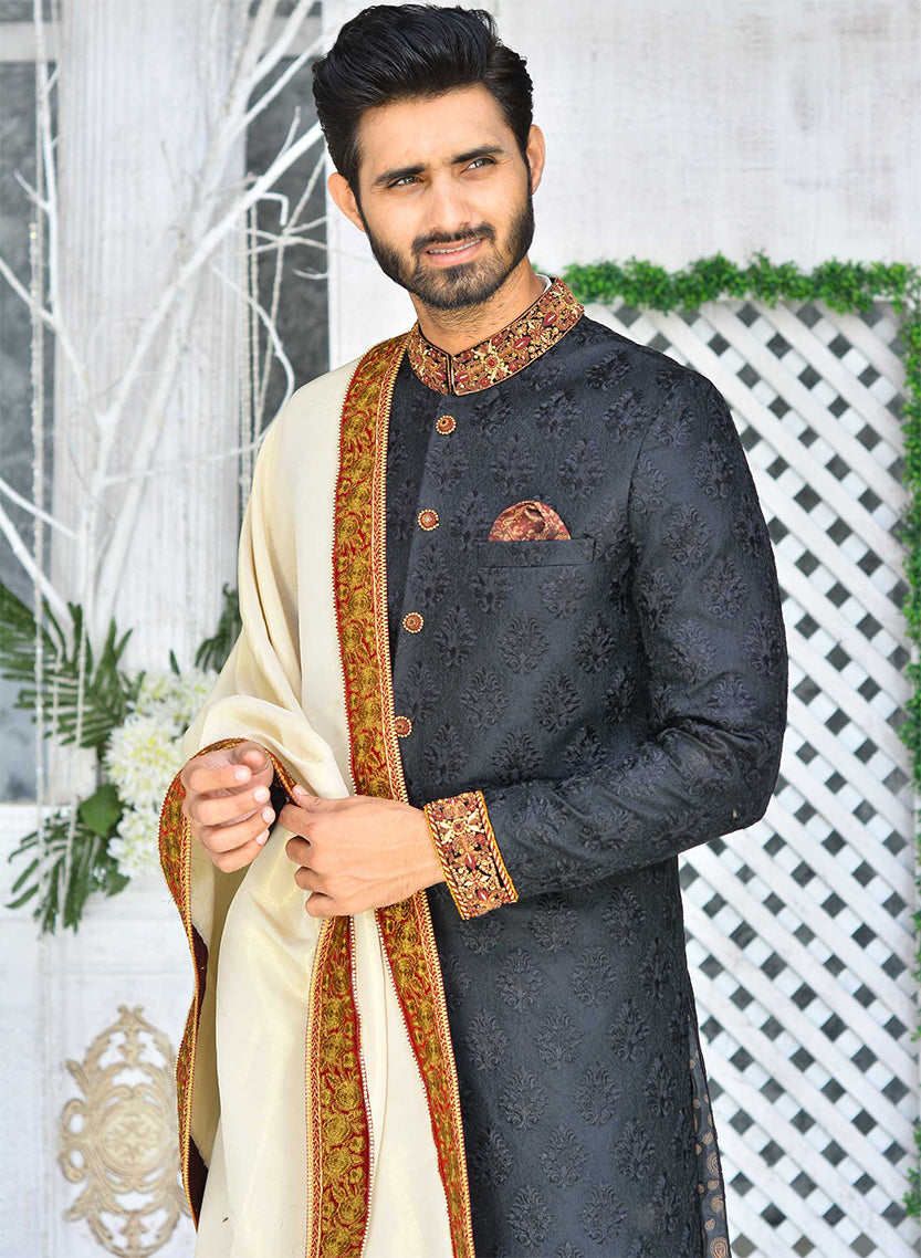 ER SH-084 Groom Sherwani Copper with Cutt Dana Work on Collar