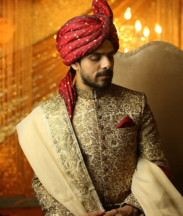 ER SH-084 Groom Sherwani Copper with Cutt Dana Work on Collar