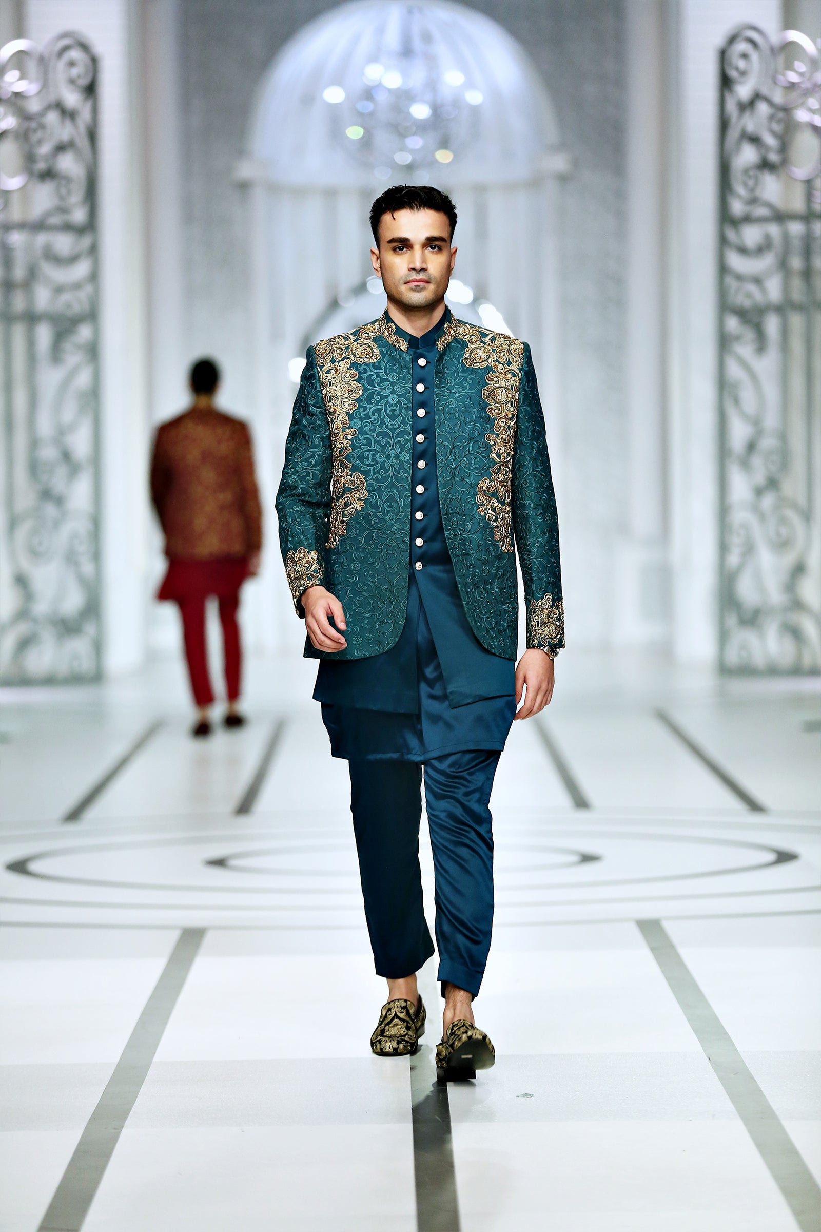 Teal Green Prince Coat by BCW PC 48 - Exquisite Design with Kora Daka Work and Inner Waist Coat