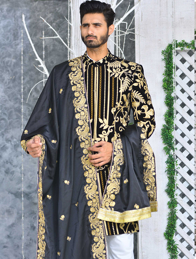 ER SH-083 Black Sherwani For Groom