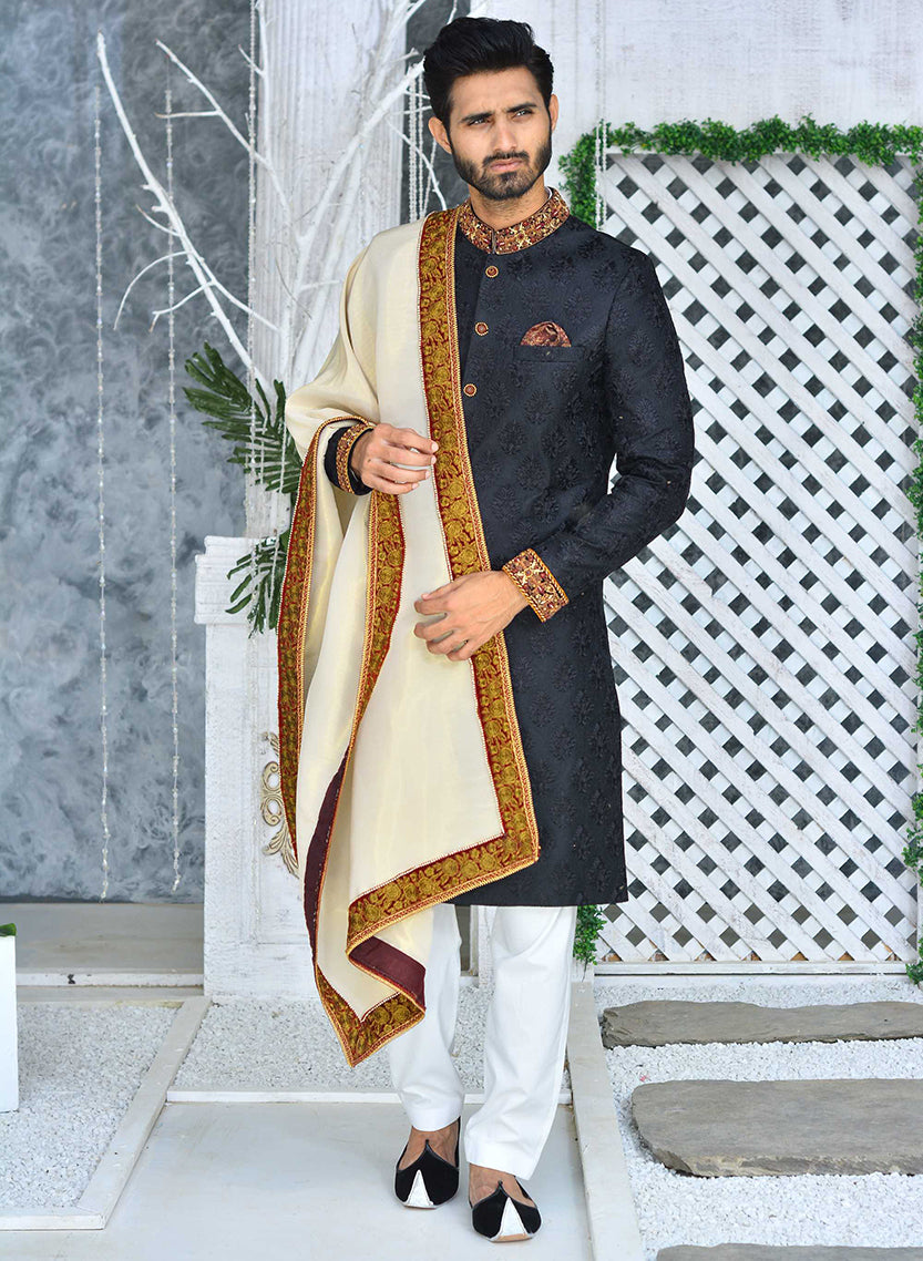 ER SH-084 Groom Sherwani Copper with Cutt Dana Work on Collar