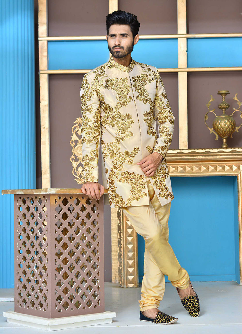 Er SH-079 Gold Copper Short Sherwani