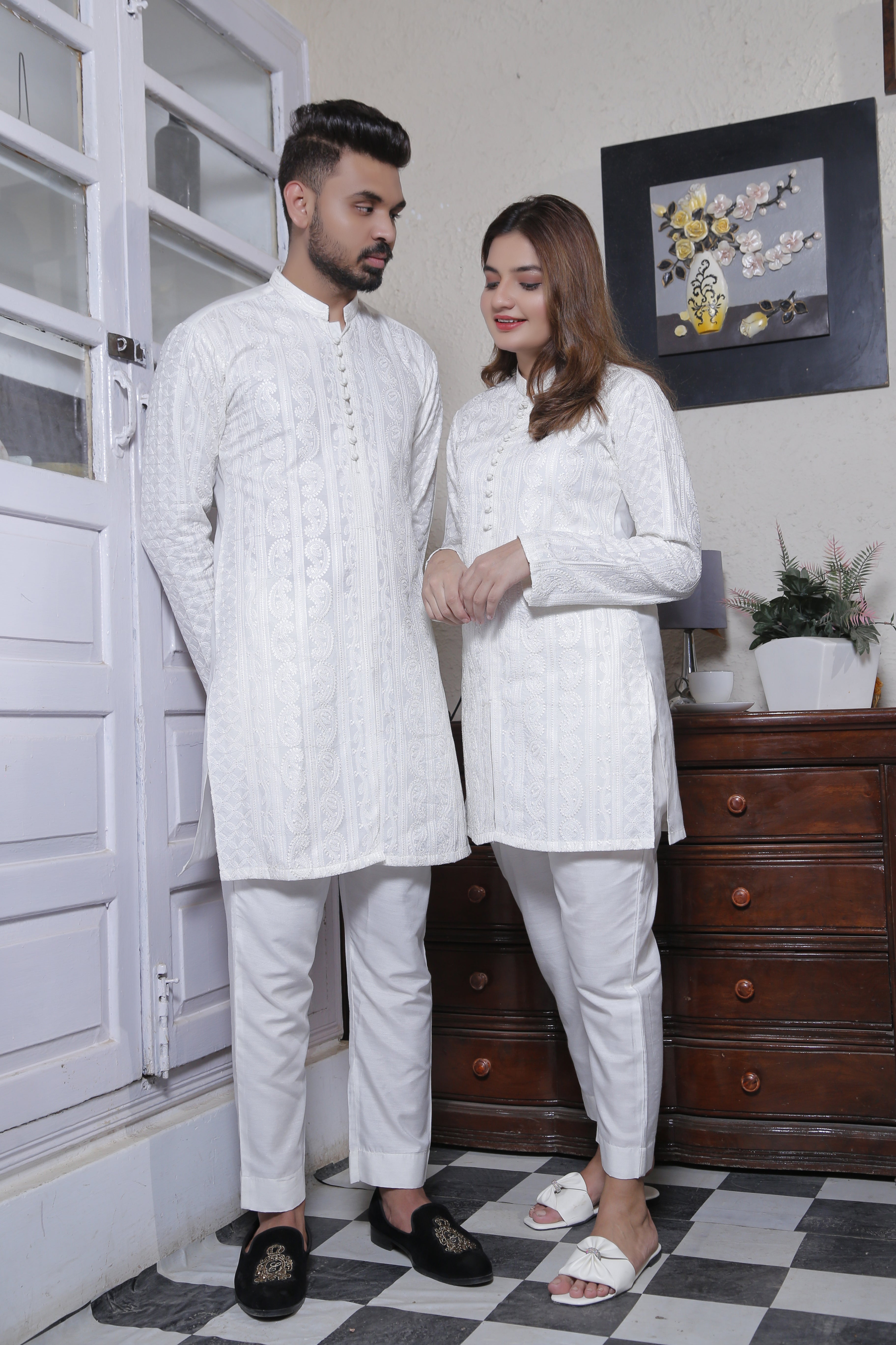 ER CP 4 Chicken Kari Couple Collection  Sherwani Kurta Front Open From Bottom with loop btto