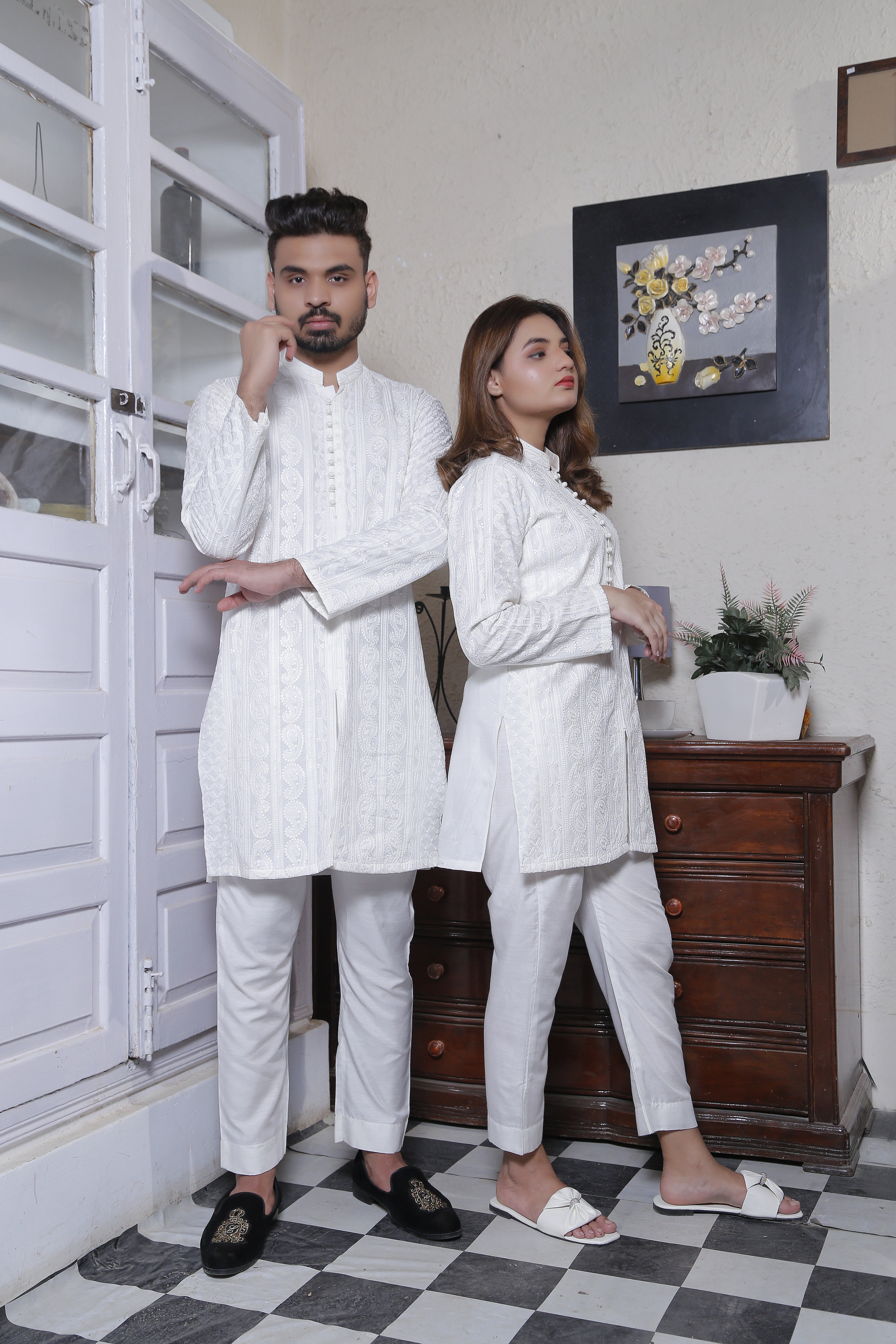 ER CP 4 Chicken Kari Couple Collection  Sherwani Kurta Front Open From Bottom with loop btto