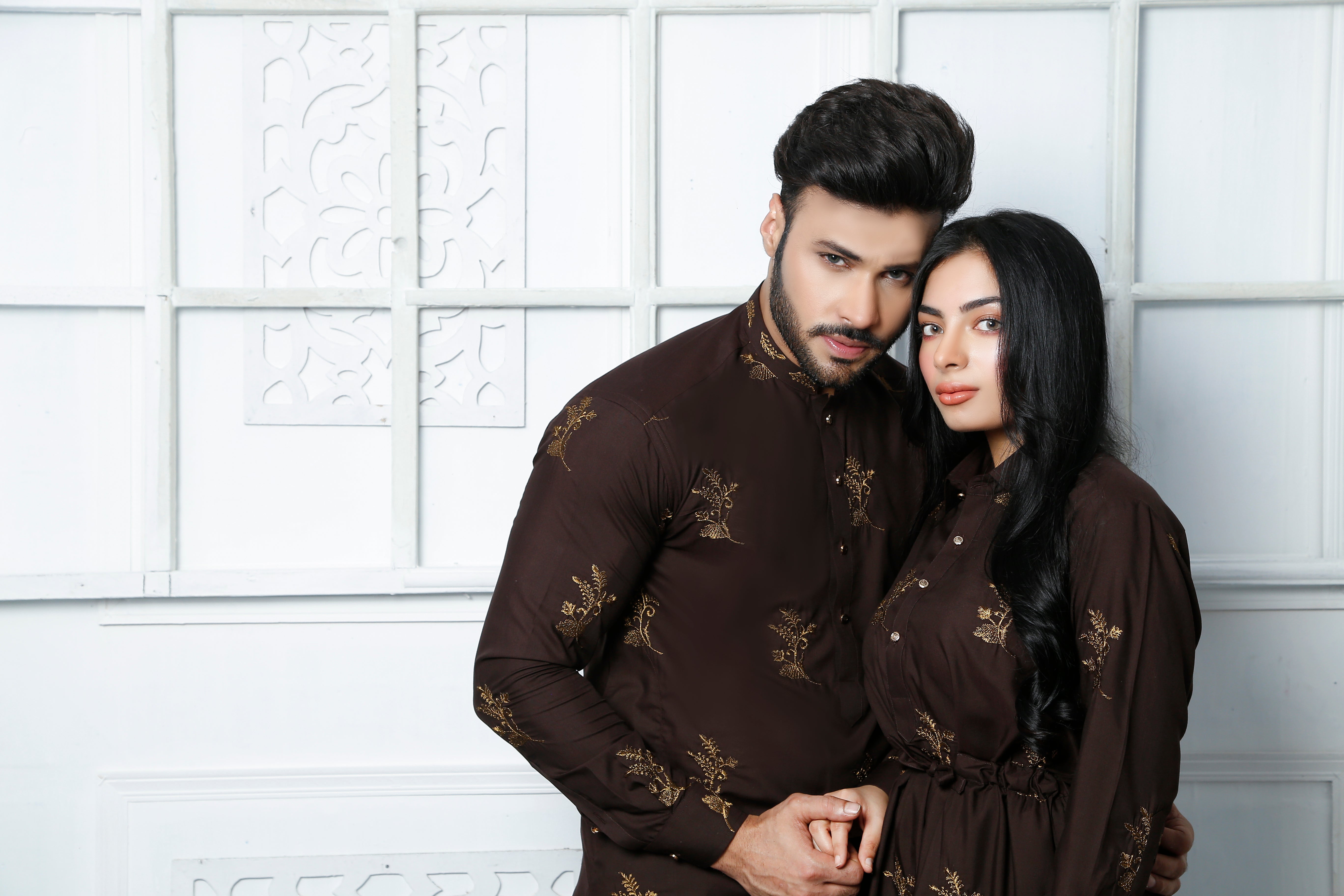 ER CP 1 Brown Embroided Couple Suits