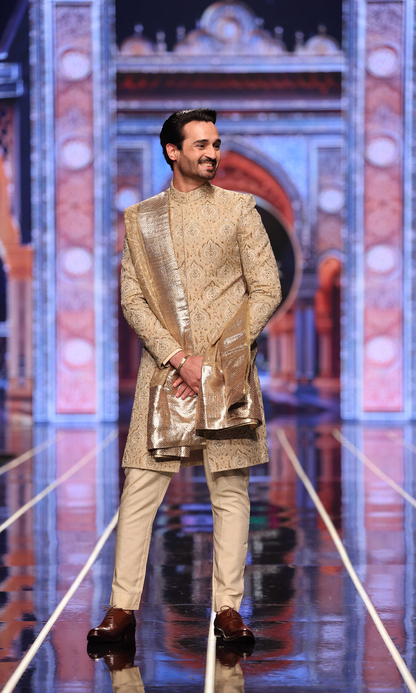 BCW 59 Junaid Sherwani Light Gold Hand Work