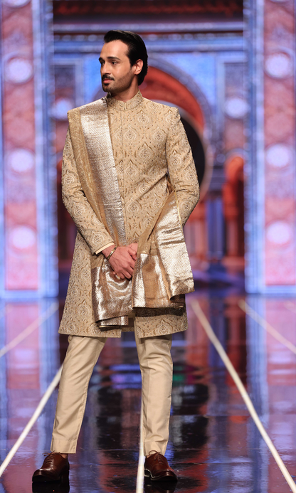 BCW 59 Junaid Sherwani Light Gold Hand Work