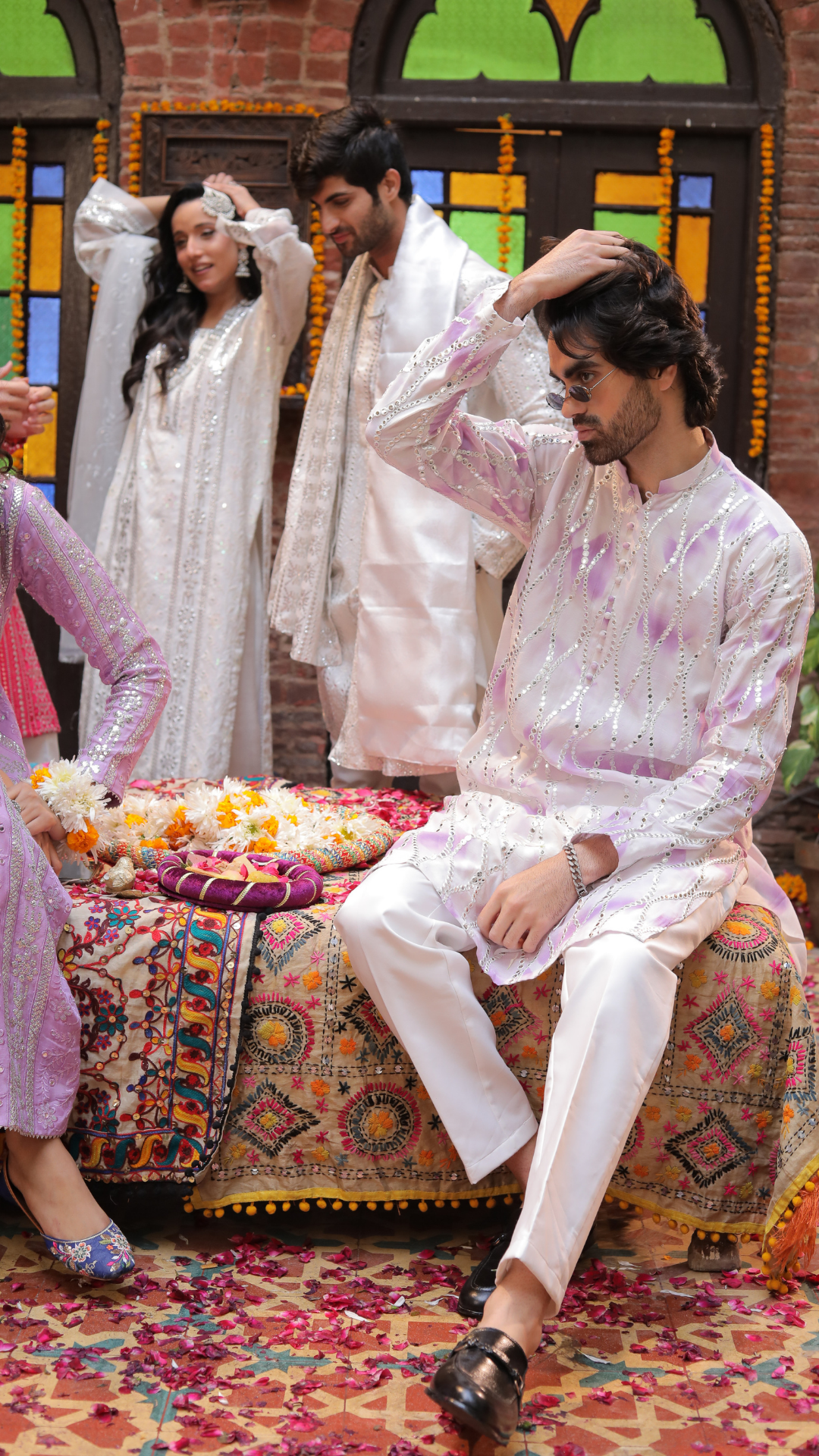 MR 83 Wite And Purple Chanderi Kurta for Groom