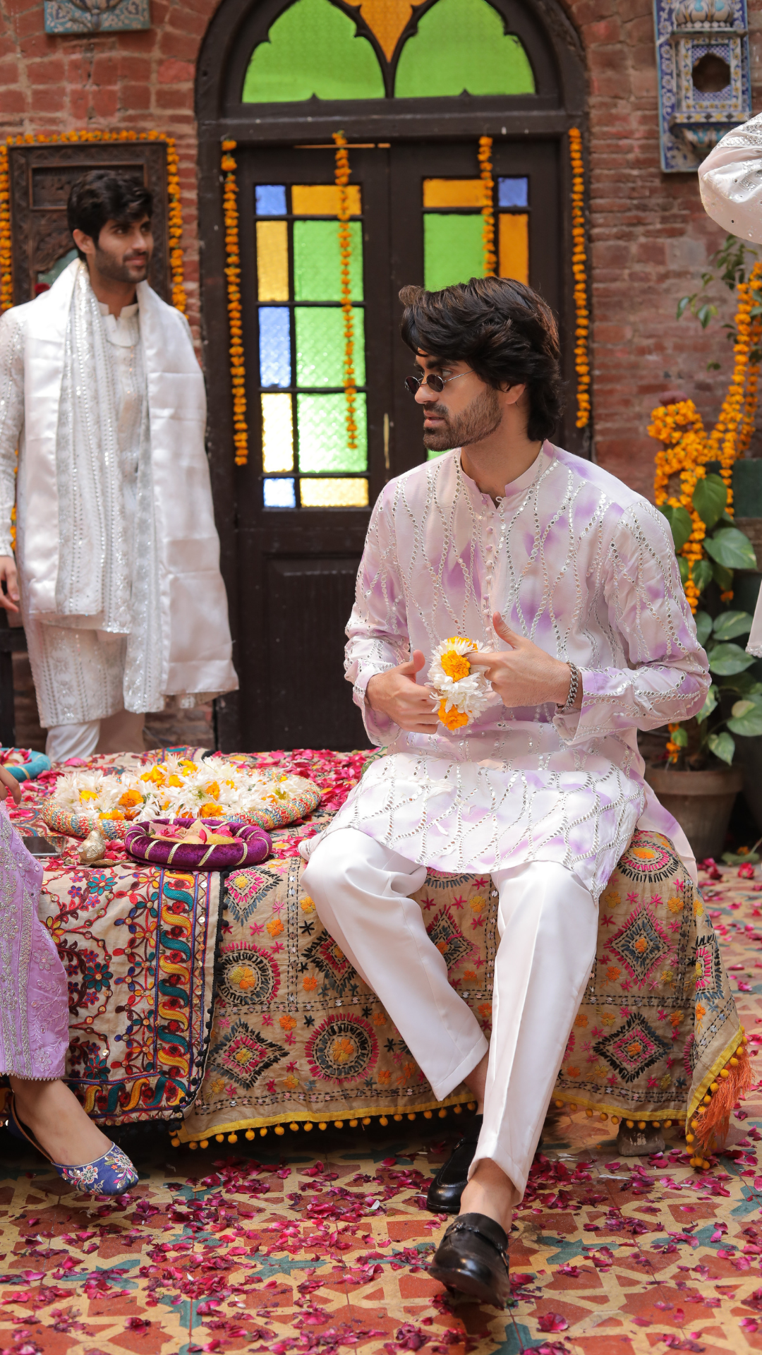 MR 83 Wite And Purple Chanderi Kurta for Groom