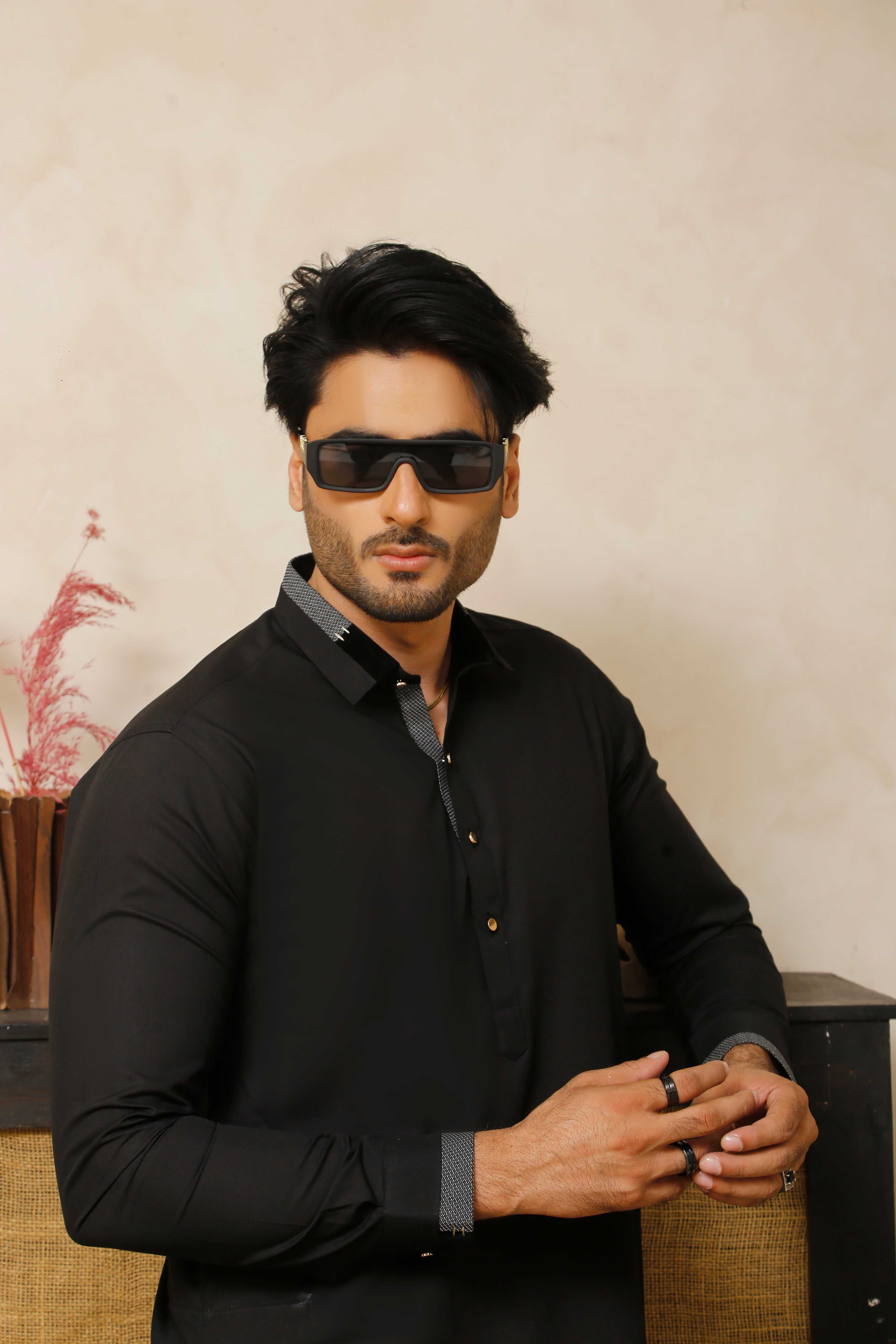 ER 805 Matt Black Executive Kameez Farshi Shalwar