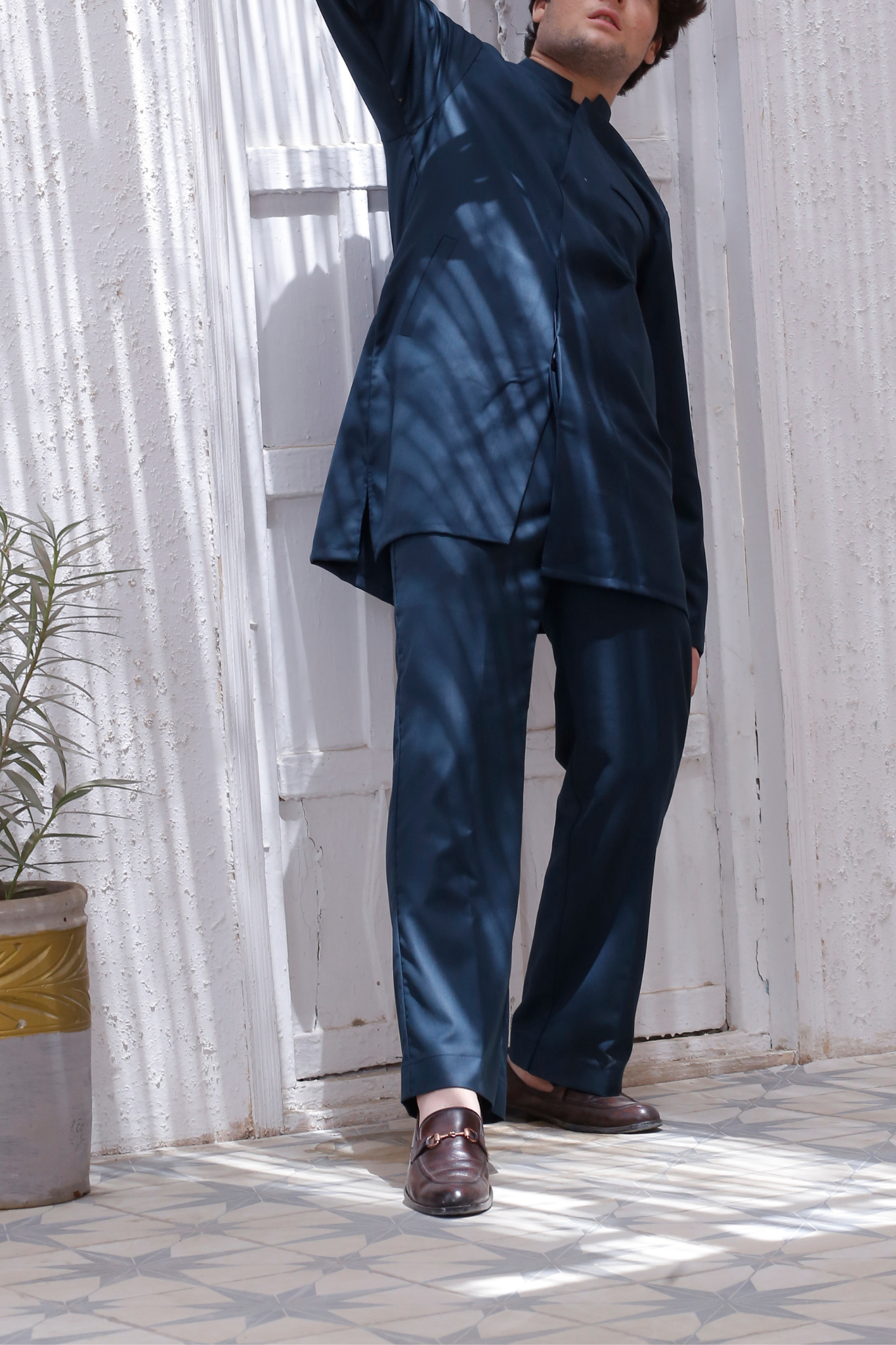 Dark Blue 2-Piece Coord Set – Front-Open Short Kurta &amp; Adjustable Pants