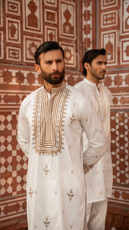 MR 65 White Mirror Work Kurta For Men