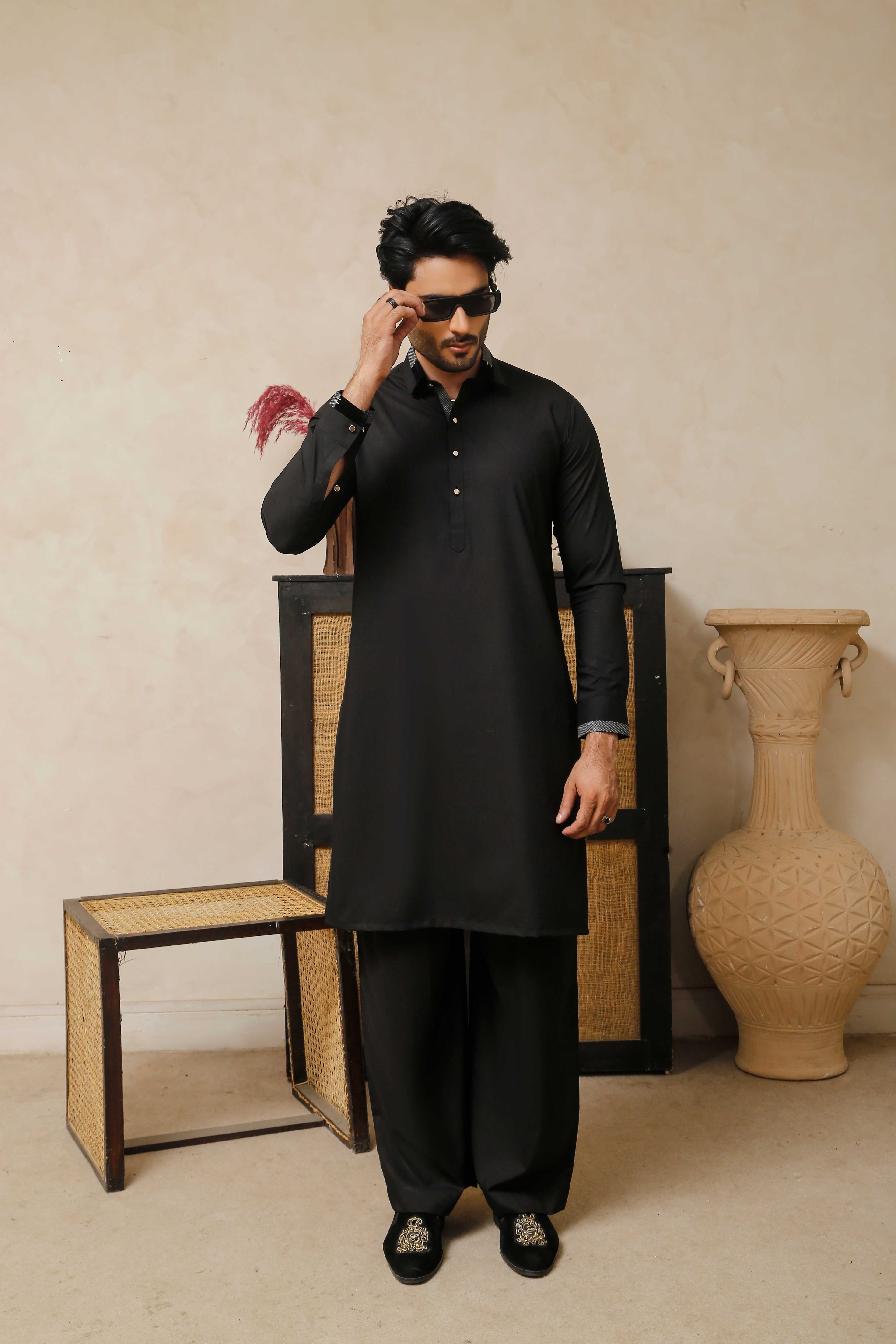 ER 805 Matt Black Executive Kameez Farshi Shalwar