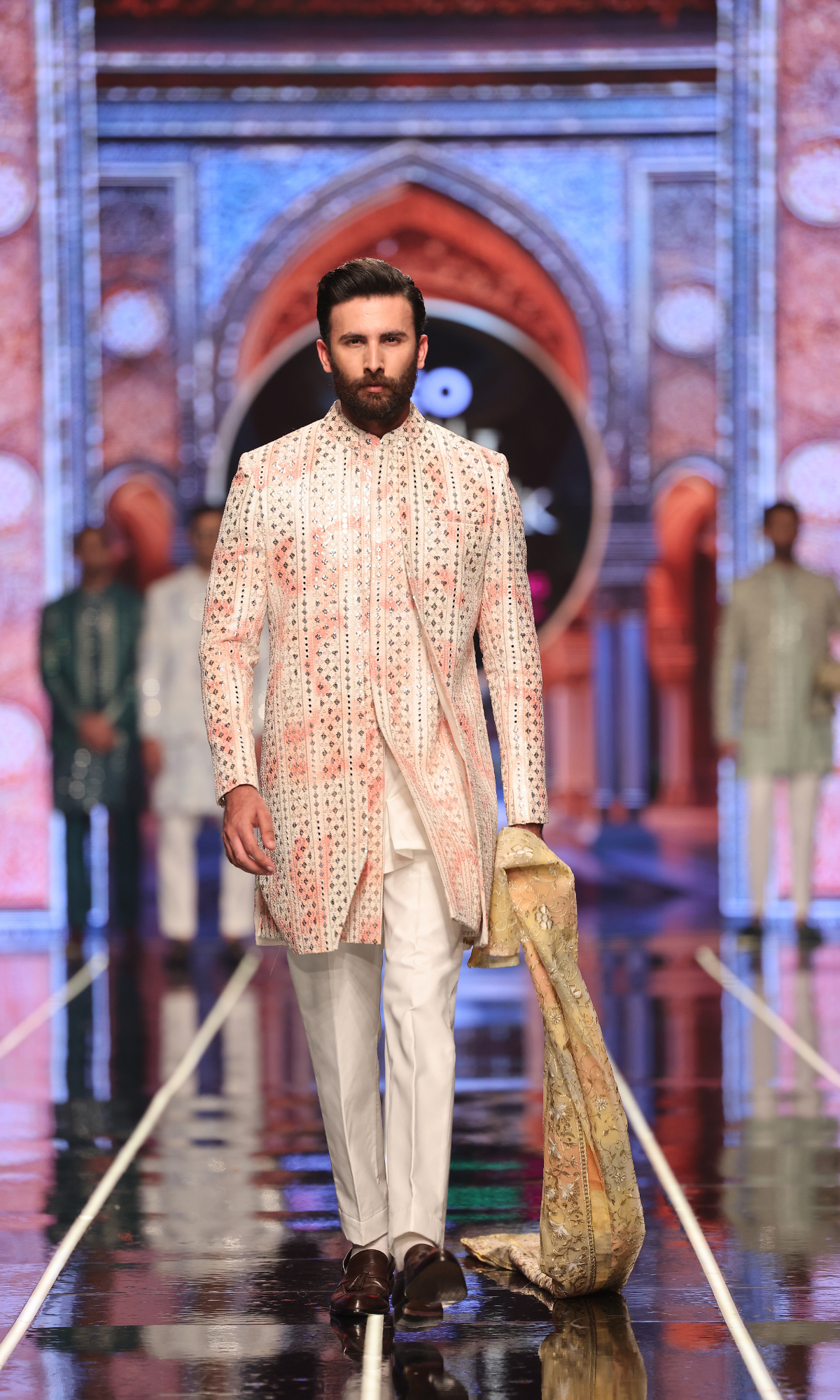 BCW 54 Pastel Opal Pink Ombre Short Sherwani With Inner Long Coat For Men