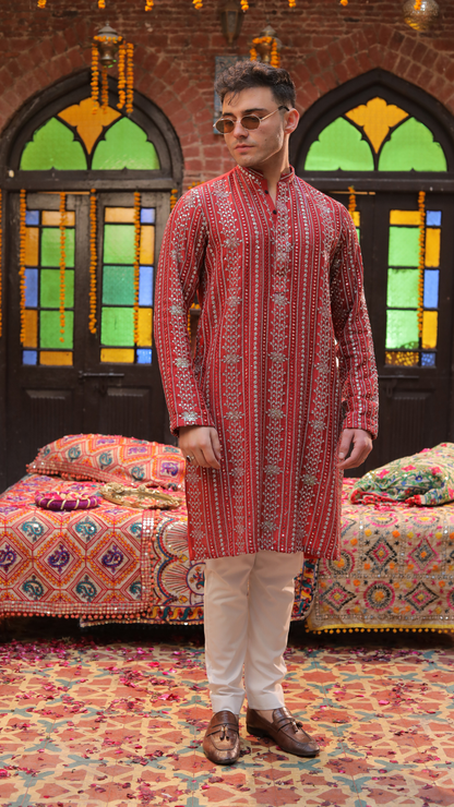 MR 82 Orange Men’s Reversible Chanderi Kurta