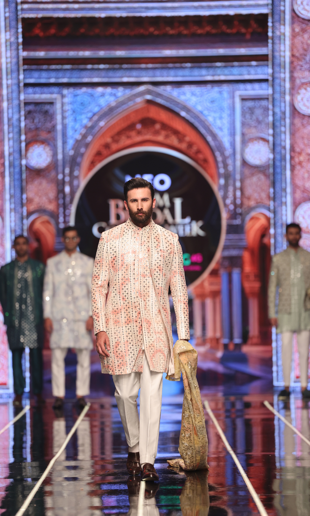 BCW 54 Pastel Opal Pink Ombre Short Sherwani With Inner Long Coat For Men