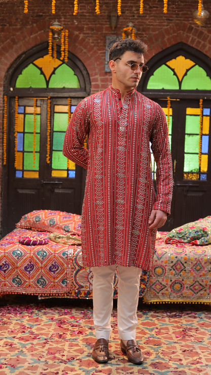 MR 82 Orange Men’s Reversible Chanderi Kurta