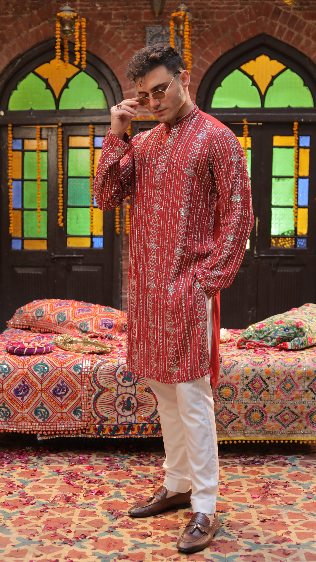 MR 82 Orange Men’s Reversible Chanderi Kurta