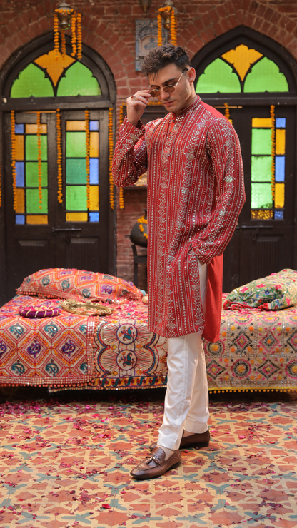 MR 82 Orange Men’s Reversible Chanderi Kurta